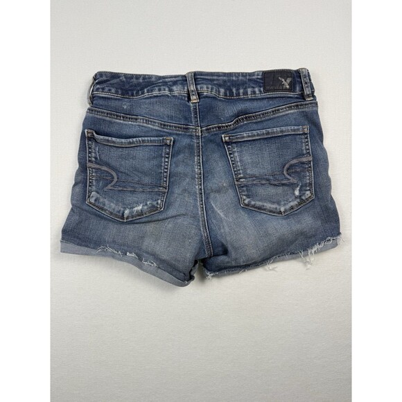 American Eagle Hi-Rise Shortie Denim Shorts Size 10 Distressed Frayed Hem - Picture 8 of 8